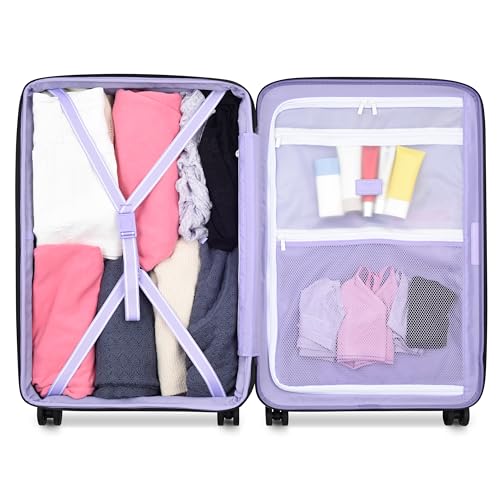 florence by mills Spin Me Away Hardside Expandable Luggage with Spinner Wheels, Lavender, Checked-Medium 24 Inch