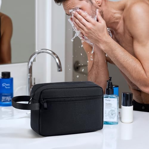 XIRYOHEAUR Travel Hanging Toiletry Bag with Carry Handle - Water-Resistant Small Cosmetic Organizer for Men & Women, Makeup, Shaving Kit, Gym & Travel Essentials (Black)