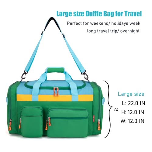 HawLander Large Kids Duffle Bag for Travel, Overnight, or Weekender, 22" inch (Green Yellow)