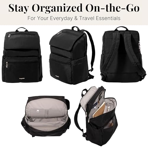 Baggallini Flap Laptop Backpack - 15"x11" Lightweight Work Travel Bag w/Luggage Sleeve & RFID