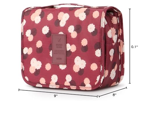 Mossio Hanging Toiletry Bag - Large Cosmetic Makeup Travel Organizer for Men & Women with Sturdy Hook (Wine Flower)