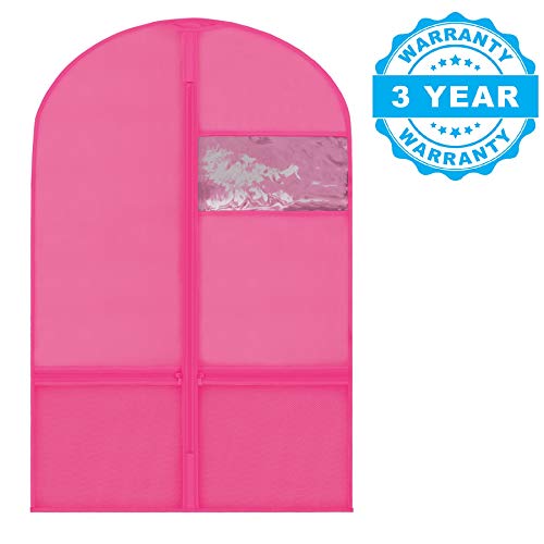 Plixio Garment Bags for Kids Dance Costumes with Transparent Window and Zippered Mesh Pockets for Shoes and Accessory Storage (3 Pack) (Pink: 36" x 23")