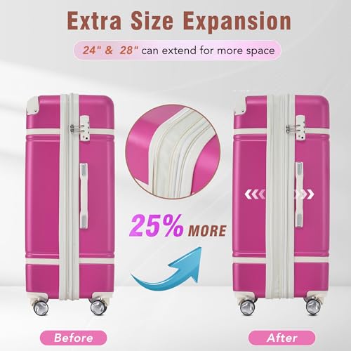 Merax Luggage Sets, Hardshell Luggage Sets 4 Pieces 20"+24"+28" Luggages and Cosmetic Case Spinner Suitcase with TSA Lock Lightweight, Pink