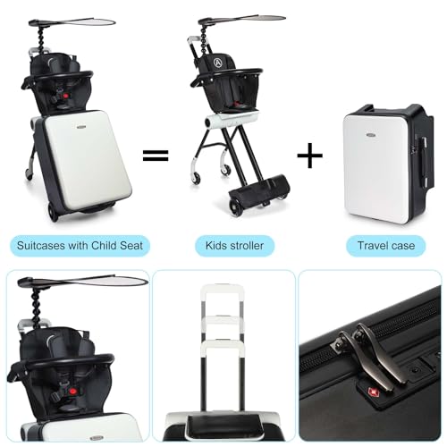 Bulyoou Carry on Luggage with Seat for Kids Expandable Ride on Suitcase with Spinner Wheels and Locks for Travel (White)