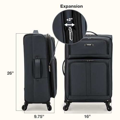 U.S. Traveler Anzio Softside Expandable Spinner Luggage, Dark Grey, Checked-Medium 26-Inch