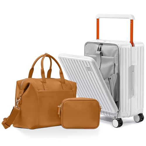 Joyway Hardshell Carry on Luggage with Leather Handbag and Front Pocket, Lightweight Hardside 20 Inch Suitcase with Spinner Wheels and TSA Lock