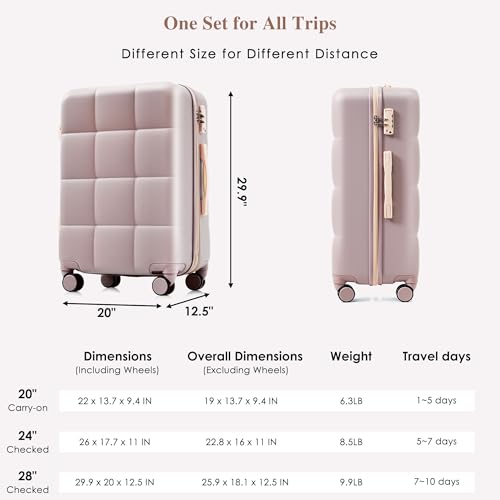 MoBtovs 3 Piece Luggage Set, ABS Hardside Suitcase Set (20/24/28) with Cup Holder and Spinner Wheels, Hook Up, Multiple Color Options, Suitable for Long-Term Travel, Rosy Brown