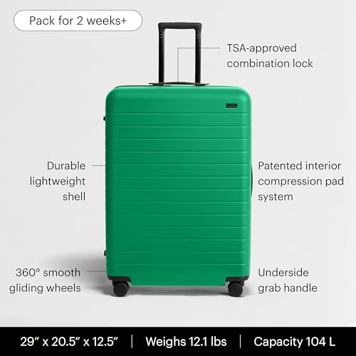 Away Amazon Exclusive Large Checked Luggage - 29-Inch Lightweight Hardside Suitcase with Four WhisperGlide 360° Spinner Wheels, Interior Compression System, TSA-Accepted Lock - Palm Green