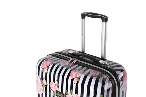 Betsey Johnson Designer Luggage Collection - Expandable 3 Piece Hardside Lightweight Spinner Suitcase Set (Stripe Roses)