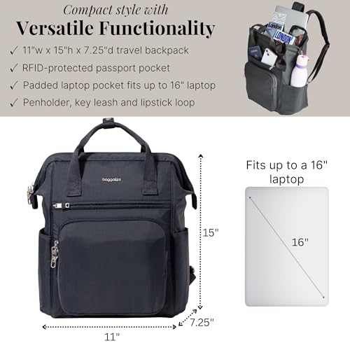 Baggallini Securtex Anti-Theft Windsor Backpack for Travel, Work & College, RFID & Locking Zipper, Up to 16" Laptop