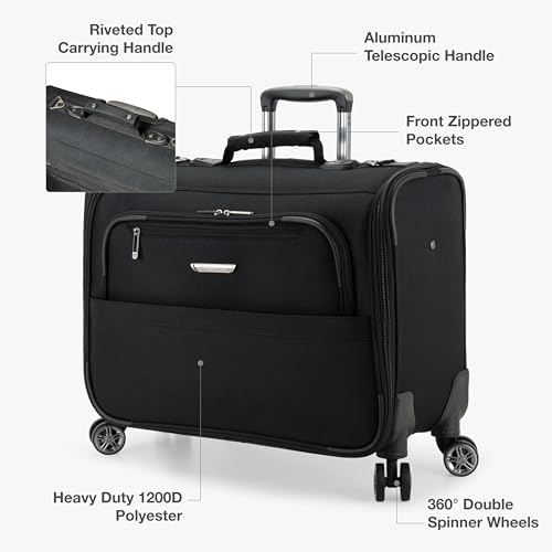 Traveler's Choice Carry-On Softside 8-Wheeled Spinner Garment Bag Luggage, Black, 21-Inch