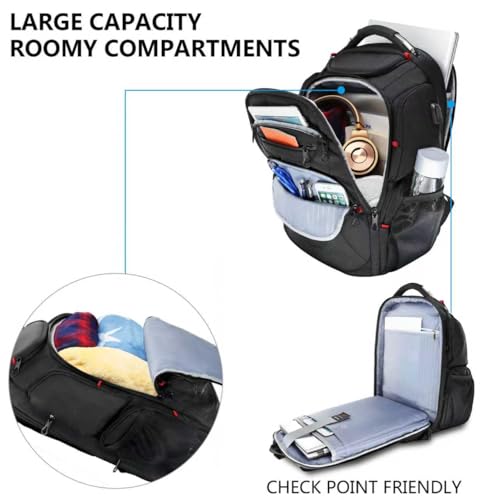 KROSER TSA Friendly Travel Laptop Backpack 17.3 inch XL Computer Backpack Water-Repellent College Daypack Business Backpack with RFID Pockets & USB Port for Men/Women-Black