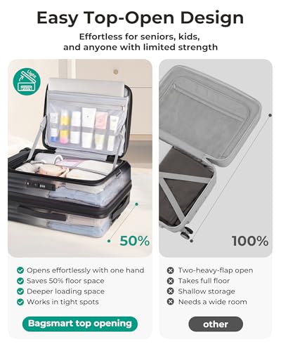 BAGSMART Top Opening Carry On Luggage 22x14x9 Airline Approved with TSA Lock, Expandable 20 Inch Deep Compartment Hard Shell Suitcases with Double Spinner Wheels, Black
