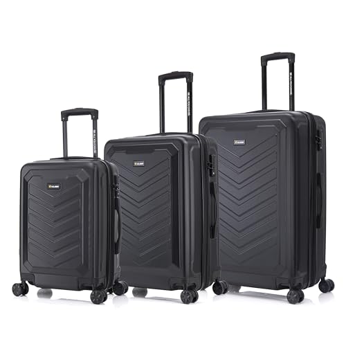 US ARMY Fox Pro 3 Pcs Set Expandable Suitcase with TSA Lock | 20, 24, 28 inch Lightweight Hardshell Luggage with Spinner Wheels, Chevron Icon, Gel Handle, Retractable Trolley, Side Studs | Black