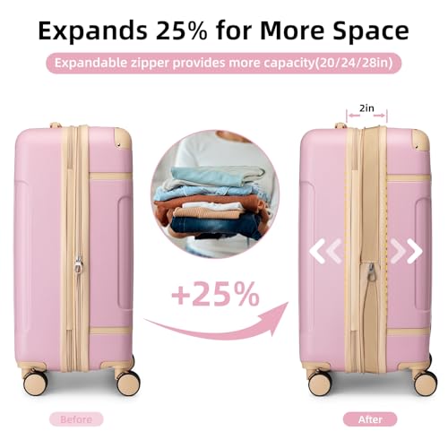LARVENDER Luggage Sets 3 Piece Expandable Carry on Luggage 22x14x9 Airline Approved Hardshell Suitcase with Wheels TSA Lock, Lightweight Suitcase Set for Women with Travel Backpack, Light Pink