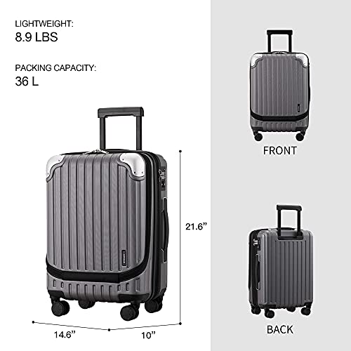 LEVEL8 Grace Expandable 20" Carry-On Luggage with 4 PC Organizer Packing Cubes - Grey, Carry-On 20-Inch