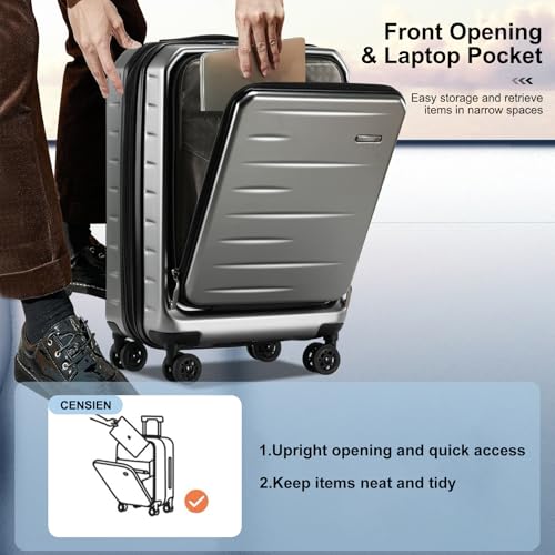 CENSIEN Luggage Sets 2 Pieces, 20 Inch Carry On Luggage and Expandable 28 Inch Checked Luggage with Spinner Wheels, Lightweight ABS+PC Hard Shell Suitcase with Front Opening, TSA Lock (Gray, 20/28)