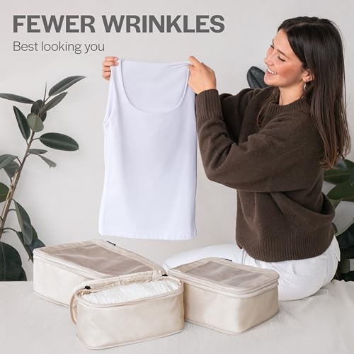 Aerotrunk Compression Packing Cubes for Travel - Luggage Organizer Bags - Double Zipper Packing Cubes for Suitcases (6-Pack, Beige)