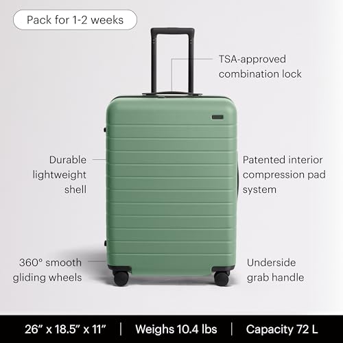 Away Medium Checked Luggage - 26-Inch Lightweight Hardside Suitcase with Custom WhisperGlide 360° Wheels, Interior Compression System, TSA-Accepted Lock - Sea Green