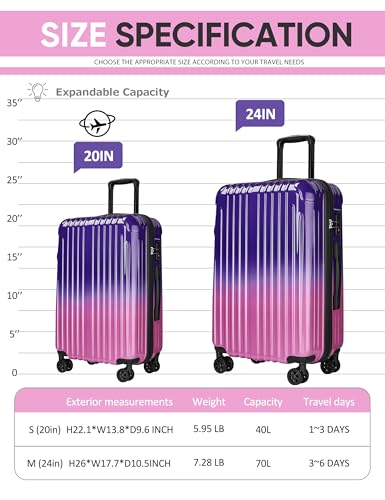 Comeria Carry on Luggage - Airline Approved Suitcases with Spinner Wheels, Built-In TSA Lock，Hard Shell Expandable Suitcases