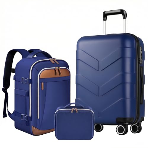 TILYMOL Expandable Luggage Set with Backpack - 21In Suitcase with TSA Lock & Spinner Wheels, Lightweight PP Hardshell Travel Luggage for Men Women, Blue