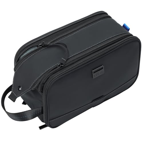 ZEEMO Large Toiletry Bag for Men, Water Resistant Travel Dopp Kit, Double Sided Full Open Shaving Grooming Organizer, Bathroom Accessories & Cosmetics Case, Black