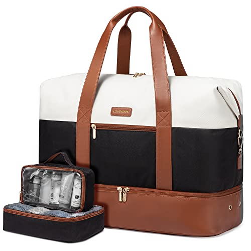 LOVEVOOK Weekender Bag for Women, Large Duffle Bag for Travel with 2 Packing Cubes, Carry on Overnight Bag with Shoe Compartment, Mom Hospital Bags for Labor and Delivery