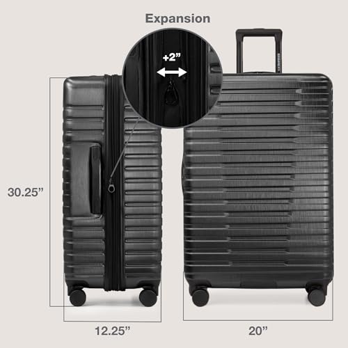 U.S. Traveler Boren Expandable Hardside Rugged Travel Luggage with 8 Spinner Wheels, Black, Checked-Large 30-Inch