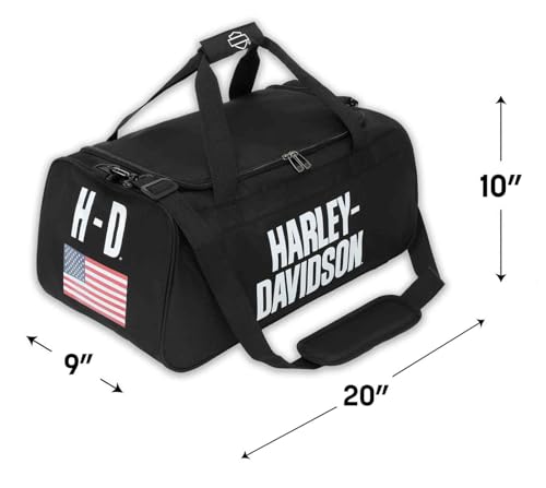 Harley-Davidson Rugged American Flag Graphic Durable Duffel Bag, Black