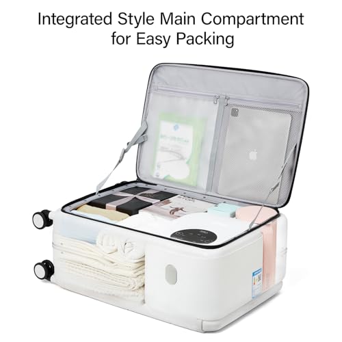 Hanke Top Opening 24 Inch Luggage with Spinner Wheels, Aluminum Frame All-PC Hard Shell Medium Suitcase, Trunk Wide Handle Luggage for Travel, TSA Checked-Medium (Smoke White, 69L)