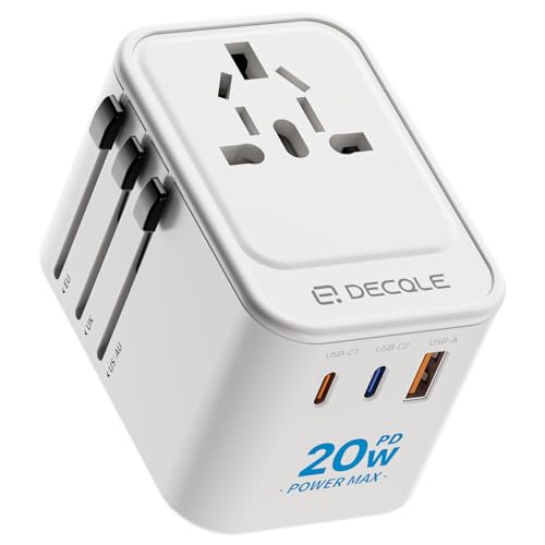decqle Universal Travel Adapter, 2 USB-C ＆ 1 USB-A, Cover 200+ Countries