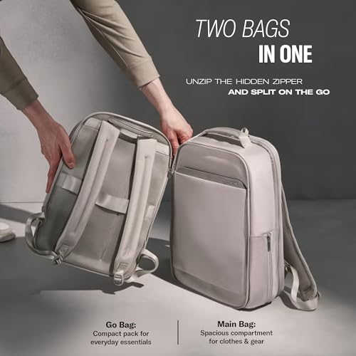 Samsonite Paralux 2-in-1 Travel Backpack, Converts into Main Bag + Go Bag, Lay-Flat Packing, StackIt™ Strap, Laptop Sleeve & Integrated AirTag™ Holder - Business & Adventure Travel Bag - Stone Grey