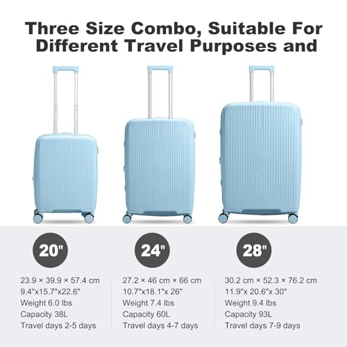 Nazhura Luggage Set, 3-Piece Hardside Suitcase Set, 20-inch Carry On, 24-inch, 28-inch Luggage (Blue)