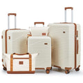 NEISIA Luggage Sets 3 Piece, Hard Shell Carry on Suitcase with Spinner Wheels and TSA Lock, Travel Lightweight Luggage Set with YKK Zippers (Beige, 5 piece sets（20/24/28/DB/TB)