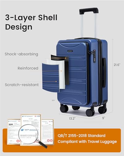 LOVEVOOK Carry On Luggage 20 Inch, Airline Approved Expandable Hard Shell Suitcase with Spinner Wheels, TSA Lock & Cup Holder, Fits Most Overhead Bins