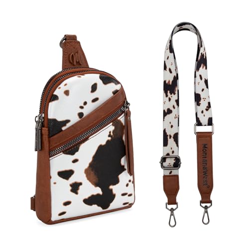 Montana West Western Cow Print Crossbody Sling Bags for Women Small Cross Body Fanny Pack Purse Brown MWC-3353BR