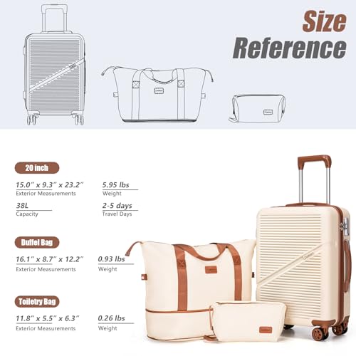 Cosbarn Carry On Luggage Set 22x14x9 Airline Approved, 3 Piece 20 Inch Lightweight ABS Hardside Suitcases with Wheels and TSA Lock, Durable Waterproof Travel Suitcase for Men Women