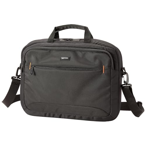Amazon Basics 15.6 in Laptop Bag with Shoulder Strap and Handle, Large Capacity, Spacious Compartments, Black