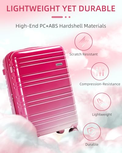 LARVENDER Carry on Luggage 22x14x9 Airline Approved, 20 Inch Hardside Suitcase with Wheels TSA Lock, PC+ABS Lightweight Travel Luggage Sets for Women, Berry Sparkling, 3 Piece Set