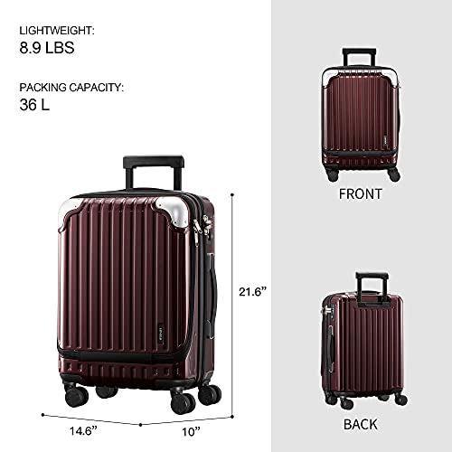 LEVEL8 Grace Expandable 20" Carry-On Luggage with 4 PC Organizer Packing Cubes - Red, Carry-On 20-Inch