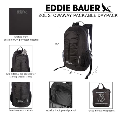 Eddie Bauer Stowaway Packable Backpack | Travel | Outdoor | Lightweight | Foldable | Durable | Ripstop Polyester | 20L - Maroon