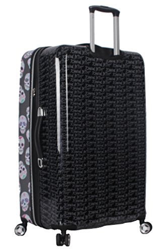 Betsey Johnson 30 Inch Checked Luggage Collection - Expandable Scratch Resistant (ABS + PC) Hardside Suitcase - Designer Lightweight Bag with 8-Rolling Spinner Wheels (Skull Party, 30in)
