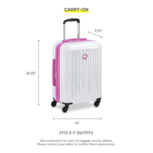 DELSEY PARIS Christine Hardside Expandable Luggage, Stylish and Unique, Glossy Exterior with 360 Spinner Wheels, Lockable Telescoping Handle, Men and Women, White with Mauve Trim, Carry-On 20-Inch