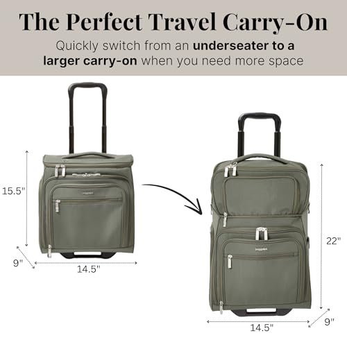 Baggallini Expandable Underseat Carry-On - Lightweight Travel Luggage Carry On Weekender with Wheels