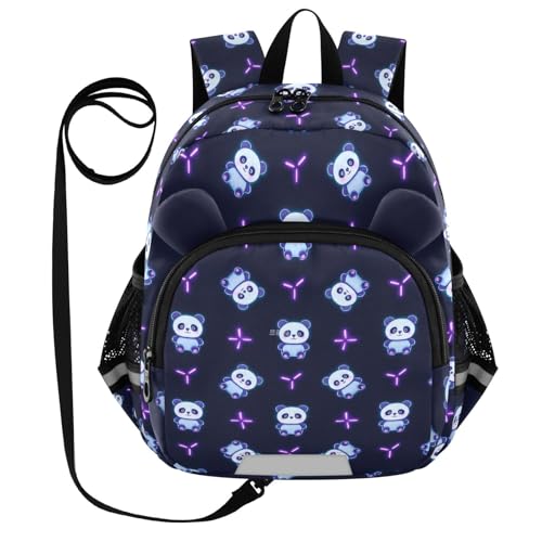 miaozhen Cute Ears Preschool Backpacks Leash Little Girls Anti-Lost Personalized Carry On Backpacks with Reflective Strip Cartoon Cute Neon Fluorescent Panda mochila para bebes