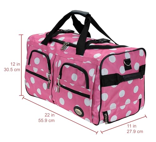Rockland 22" Polyester Rolling Duffel Bag, Pink Dot