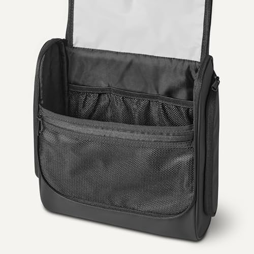 Amazon Essentials Waterproof Travel Toiletry Bag for Men and Women, Hanging Dopp Kit with Multiple Interior Pockets, 2 Side Pockets, Black, 10" x 4" x 10"