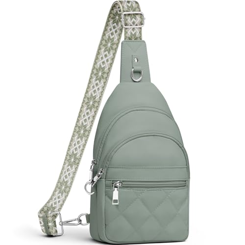 SYTRAH Sling Bag for Women, Anti-Theft RFID Crossbody Bag Nylon Sling Purse for Travel, Puffy Small backpack for Daily Hiking Sports Green