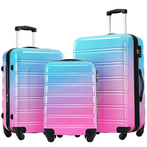 Merax 3-Piece Luggage Set (20" 24" 28"), Gradient Color Hardshell Suitcases,Expandable For Up to 25% More Space, With Scratch-Resistant Surface, Four Multi-directional Wheels,100% PC,Blue and Red