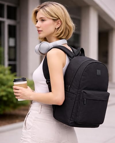 Hanke Travel Backpack for Women Men, 15.6 Inch Laptop College Backpack, Lightweight Small Computer Bookbag, Water-Resistant Casual Daypack, Black